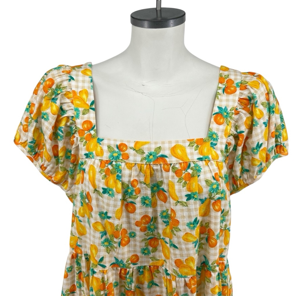 NWT Greylin Lora Square Neck Gingham and Fruit Print Cap Sleeve Dress Size Large - Picture 3 of 11